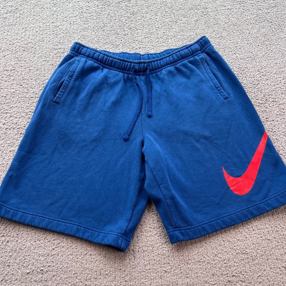 Nike Mens XL Blue Fleece Shorts Red Big Swoosh 843520-438 Sportswear 2019